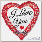 Шар Джамбо ILY Сердце белое с завитками